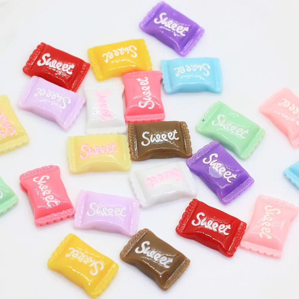 100Pcs 23*15mm Mixed Resin Sweet Candy Cabochon Flatback Decoration Crafts Miniatures Food for Scrapbooking Diy Accessories