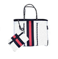 2026 New Style White Neoprene Casual Tote Handbag Women's Beach Bag with Customized Logo Wholesale Size 15"x10"x12"