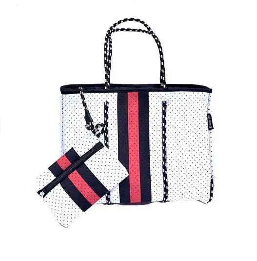 2026 New Style White Neoprene Casual Tote Handbag Women's Beach Bag with Customized Logo Wholesale Size 15"x10"x12"