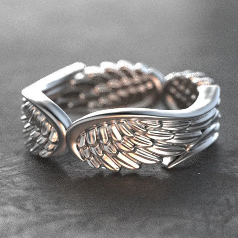 CAOSHI Wholesale Custom Exquisite Retro Angel Ring Vintage Women Girls Irregular Feather Rings Jewelry Women Silver Plated Ring