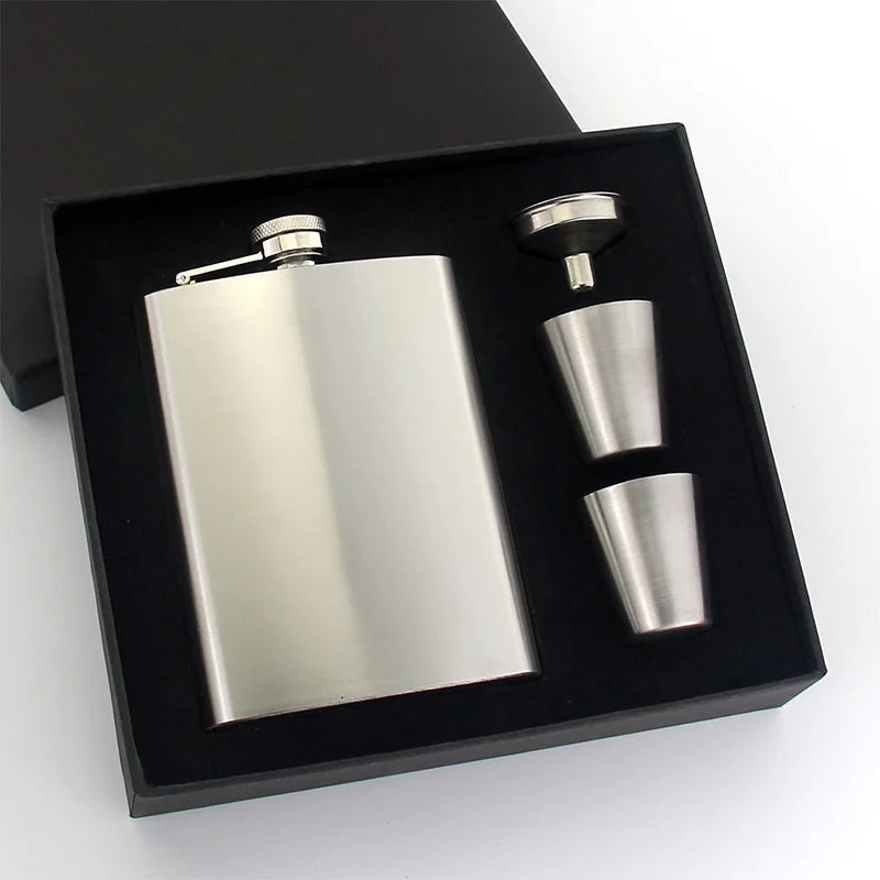Luxury Stainless Steel Colourful Hip Flask Premium 7oz 8oz Liquor Wine Pot Flagon Alcohol Portable Hip Flasks Set With Gift Box