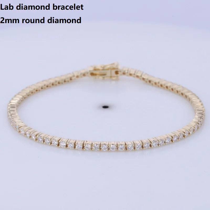 New Trending 10K 14k Yellow White Gold 2mm Round Classic Lab Grown Diamond Lovely Lab Made Diamond Tennis Bracelet