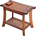 Custom Modern Bamboo Bench Stool 24 Inch Shower Bench with Storage Shelf for Bathroom