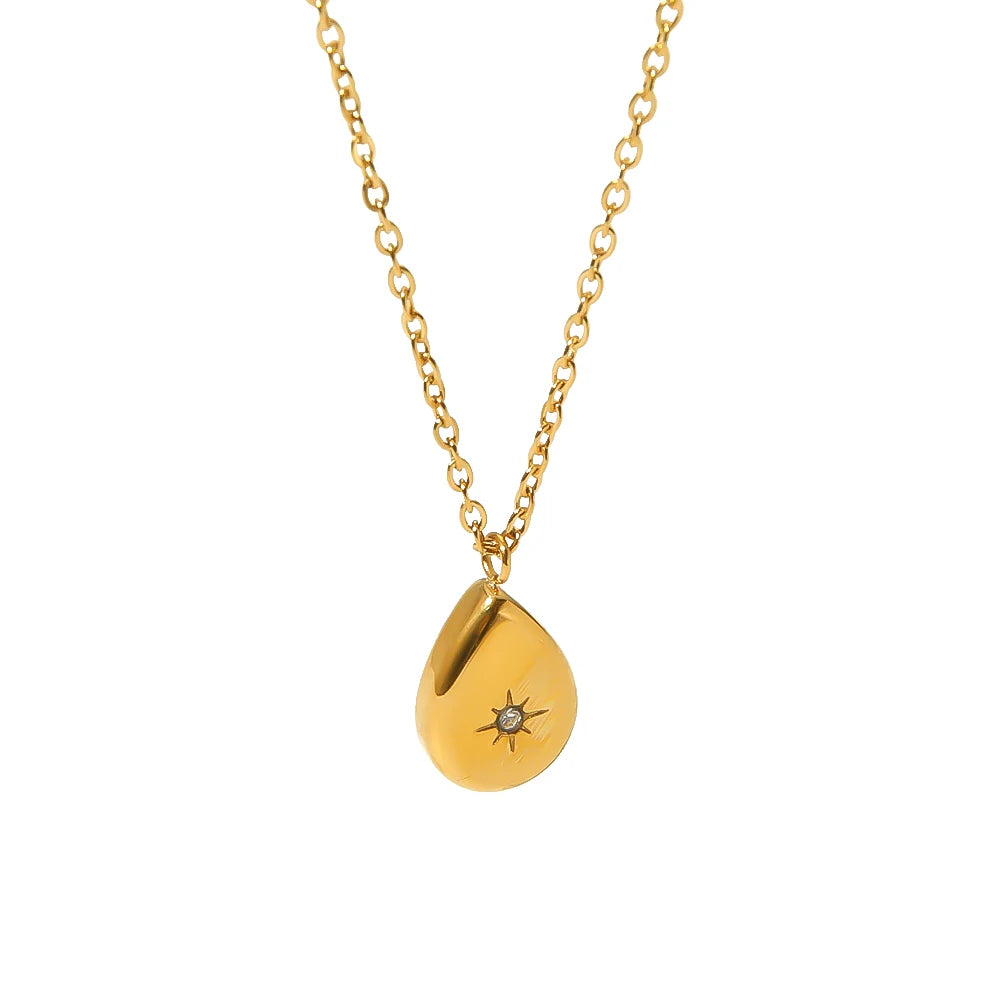 Elegant New Trend 18K Gold Plated Stainless Steel Waterdrop Choker North Star Pendent Charm Necklace Waterproof Jewelry