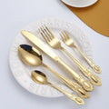 Luxury Embossed Gemstone Handle Stainless Steel Flatware Set Gold Knife Fork Spoon Wedding Cutlery Set
