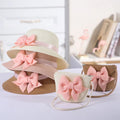 Children's Straw Hats Baby Girls Breathable Lace Cap Bow Beach Kids Princess Travel Sun Hat and Straw Bag Two Piece Sets