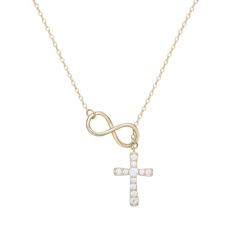Minimalist 925 Sterling Sliver Fine Jewelry Zircon CZ Infinity Cross Pendant Necklace for Women 18K Gold Plated