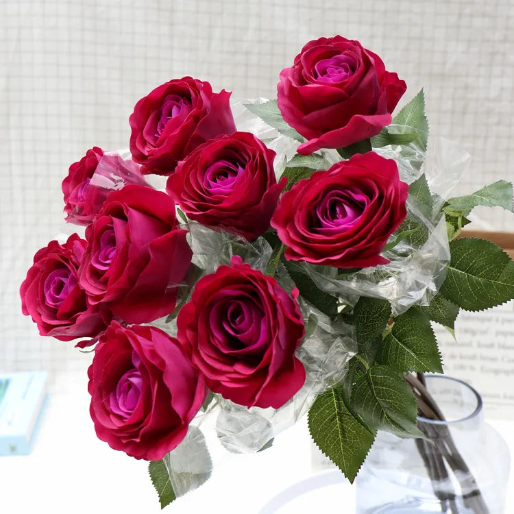 Factory Direct High Quality Real Touch Latex Artificial Red Roses Flower Diffuser Hot Sale Simulation Branch for Home Decoration
