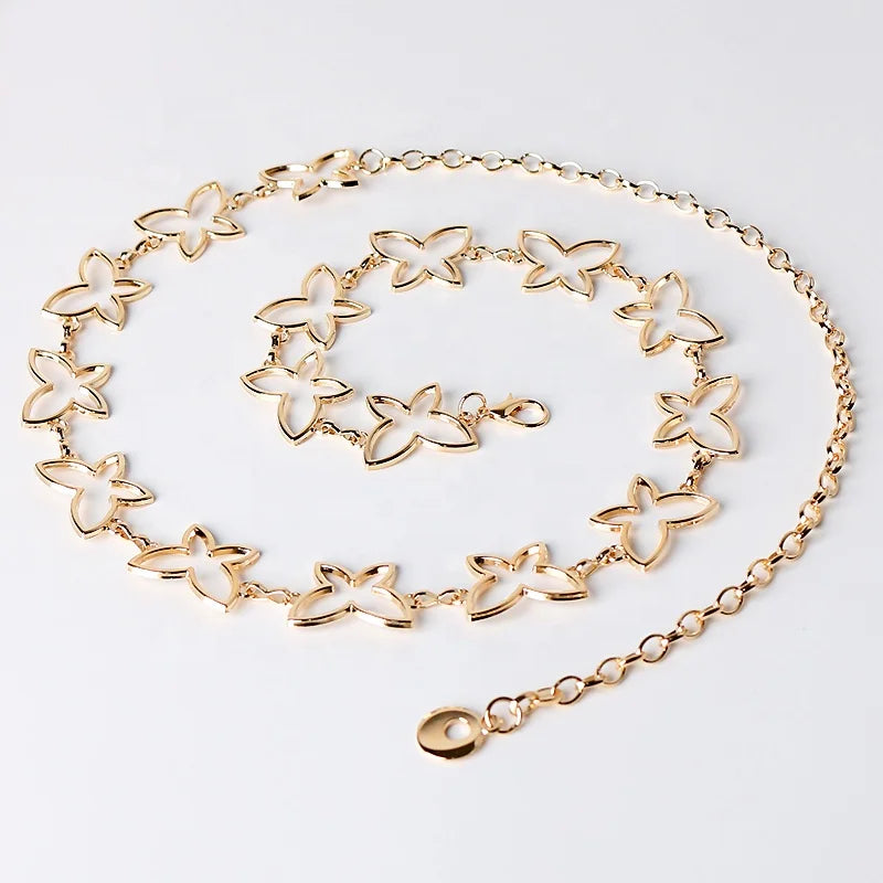 Large Yard Extension Decorative Metal Waist Chain Fashion Accessories Elegant Butterfly Design Belt Chains