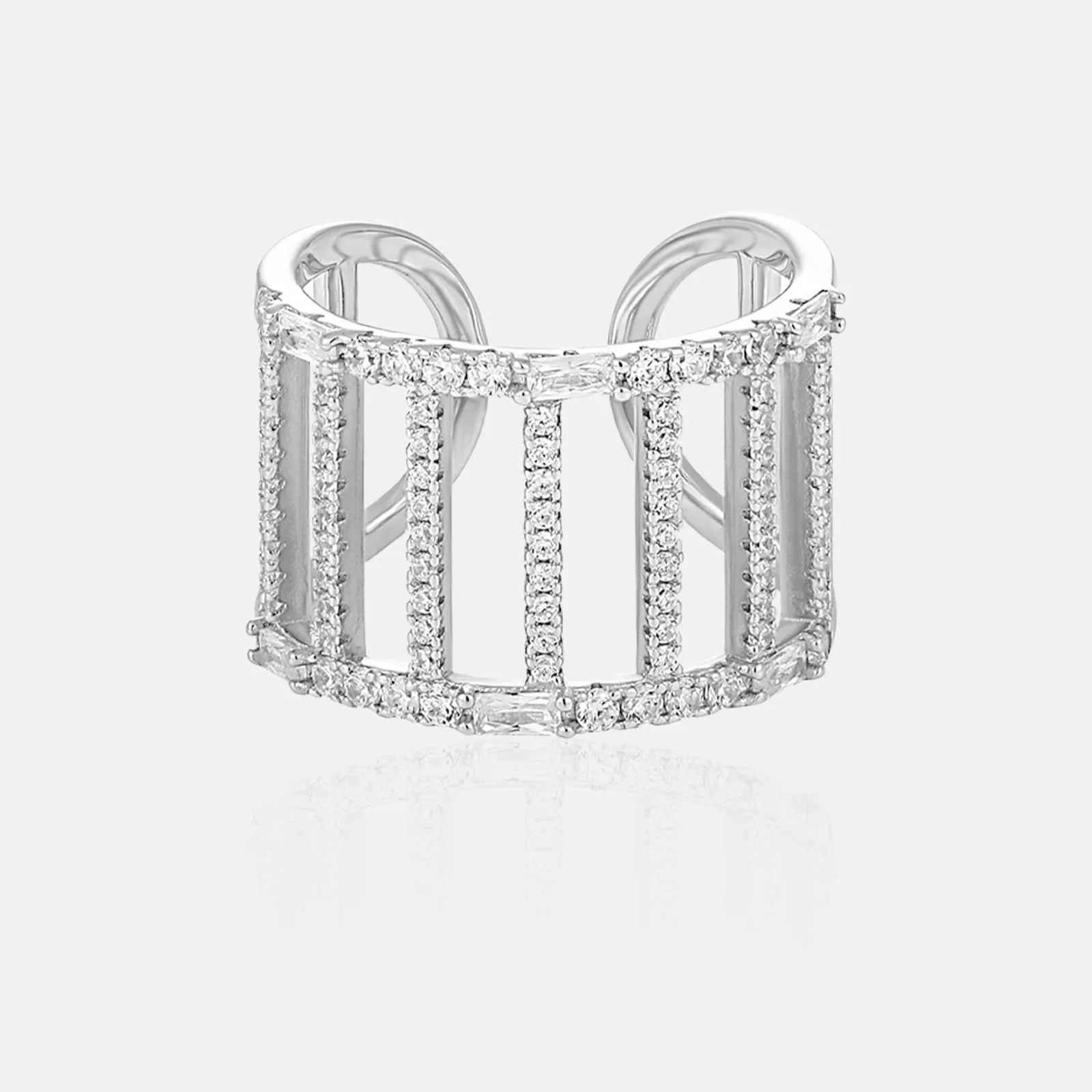 FUAMAY Fashion 925 Sterling Silver Open Adjustable Rings for Women Minimalist Pave Hollow Wide Ring