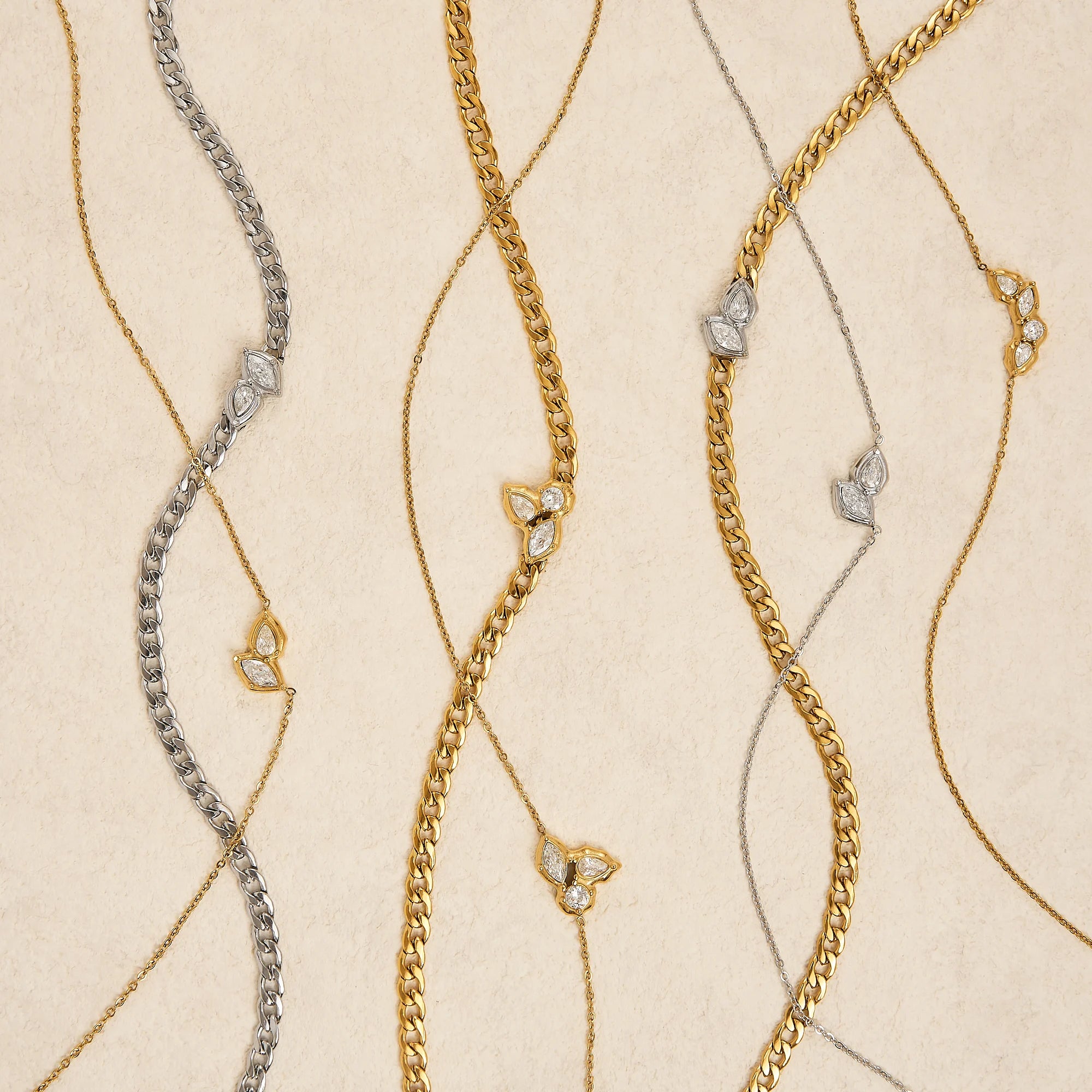 Dazan New HOT 18k Gold Plated Tarnish Free French Lucky Grass Tear Zircon Design Pendant Clavicle Necklace Bracelet Anklet Set