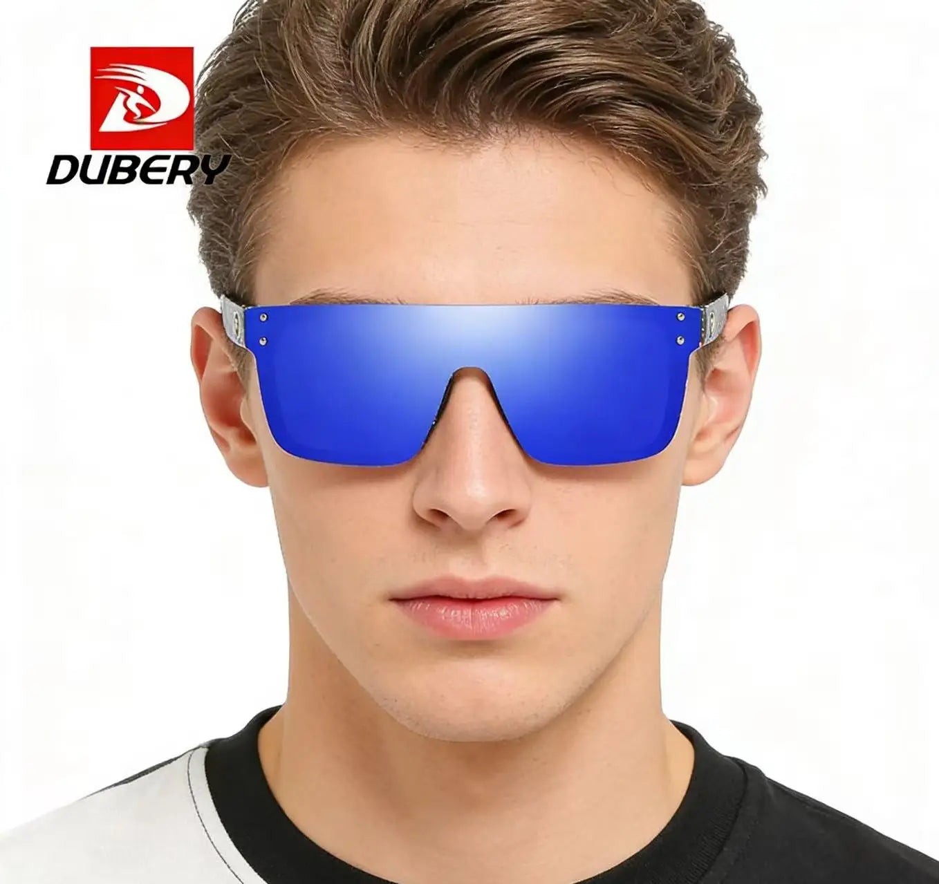 DUBERY 2026 D104 Men's Fashion Polarized Sunglasses Blue and Red Rimless Shades with PC Frame Oversized 2026 Men's Sunglasses