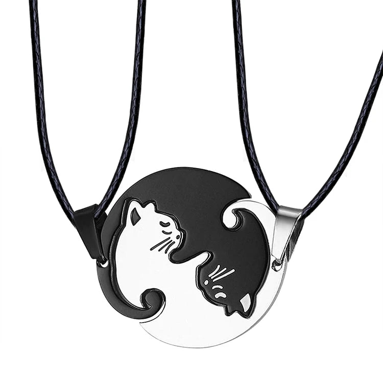 Cute Best Friend Stainless Steel Sterling Silver Trendy Wedding Engagement Matching Cat Pendant Necklace Set