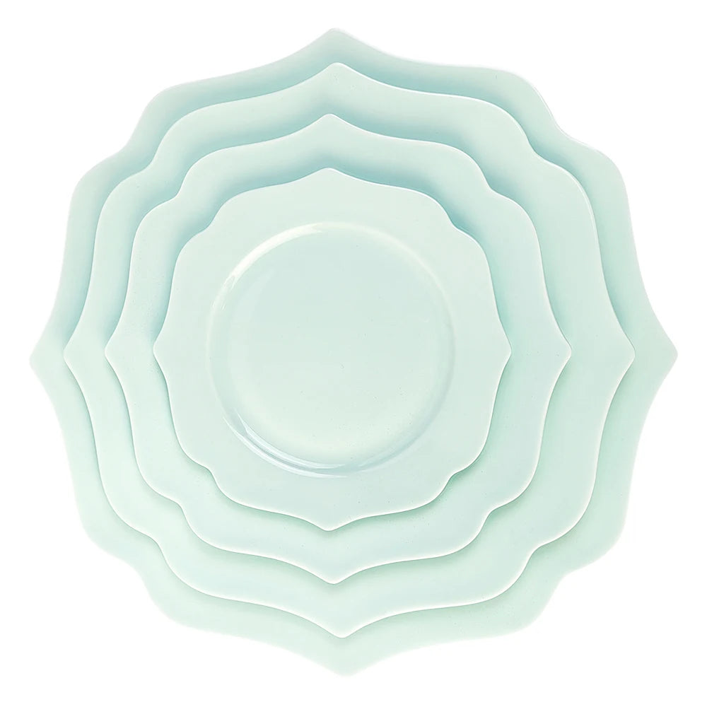 Romantic Sunflower Green Bone China Plate Set Elegant Flower-Shaped Irregular Charger Plate Dinnerware for Weddings Events