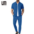 Liu Ming Custom New Style 2025 Summer Men Casual Outdoor Short Sleeve Button up T Shirts and Pants Set