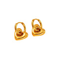 Wholesale Women's Tarnish-Free 18K Gold Plated Drop Heart Pendant Earrings Trendy Chunky Stainless Steel Huggies Hoop Jewelry
