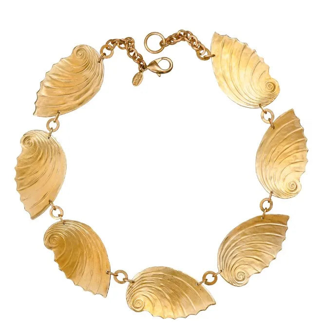 DUYIZHAO Waves of Sculptural Shells Are Hand-hammered in Golden Brass to Form a Statement Collar Necklace