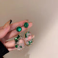 Gold Plated Zinc Alloy Asscher Cut Diamond Green Turquoise Trendy Women's Earrings for Gift Occasions