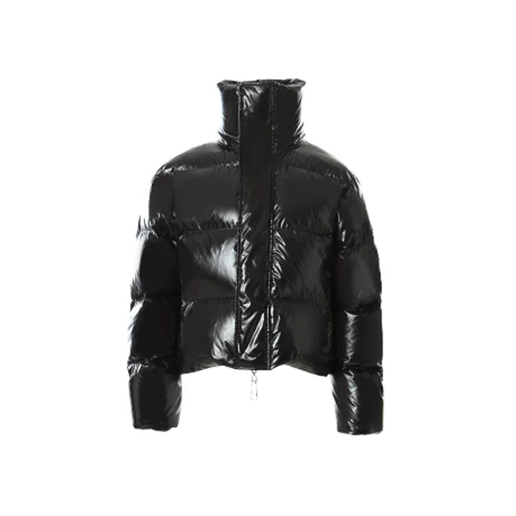 Women's Quilted Short Stand Collar Woven Bomber Puffer Jackets Winter Coat Wholesale