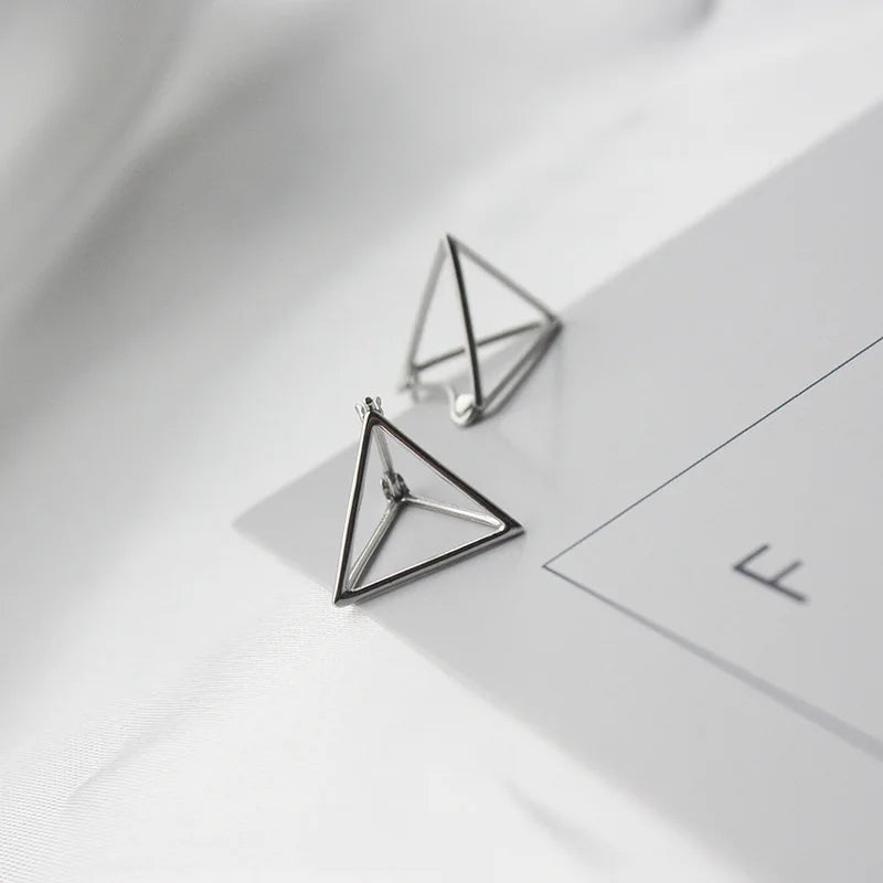 S925 Sterling Silver Stud Earrings Dimensions Ear Buckle Triangle Stereo Earrings Women Geometric Fashion Jewelry Earrings