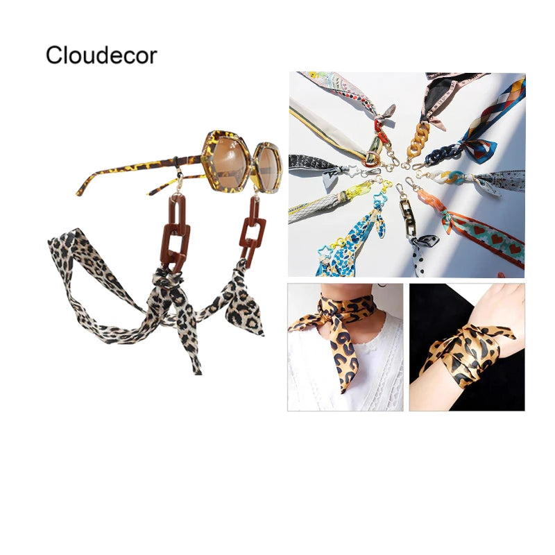 Vintage Fabric Scarf Masking Lanyards Eyewear Chain Hat Sunglasses Holder Cord Star Clasp Ribbon Acrylic Glasses Strap Necklace