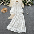 LW1131 Two Piece Ladies Set 2025 New Two-Piece Women'S Lace Embroidery Long-Sleeved Shirt High-Waisted Skirt Two-Piece-Set