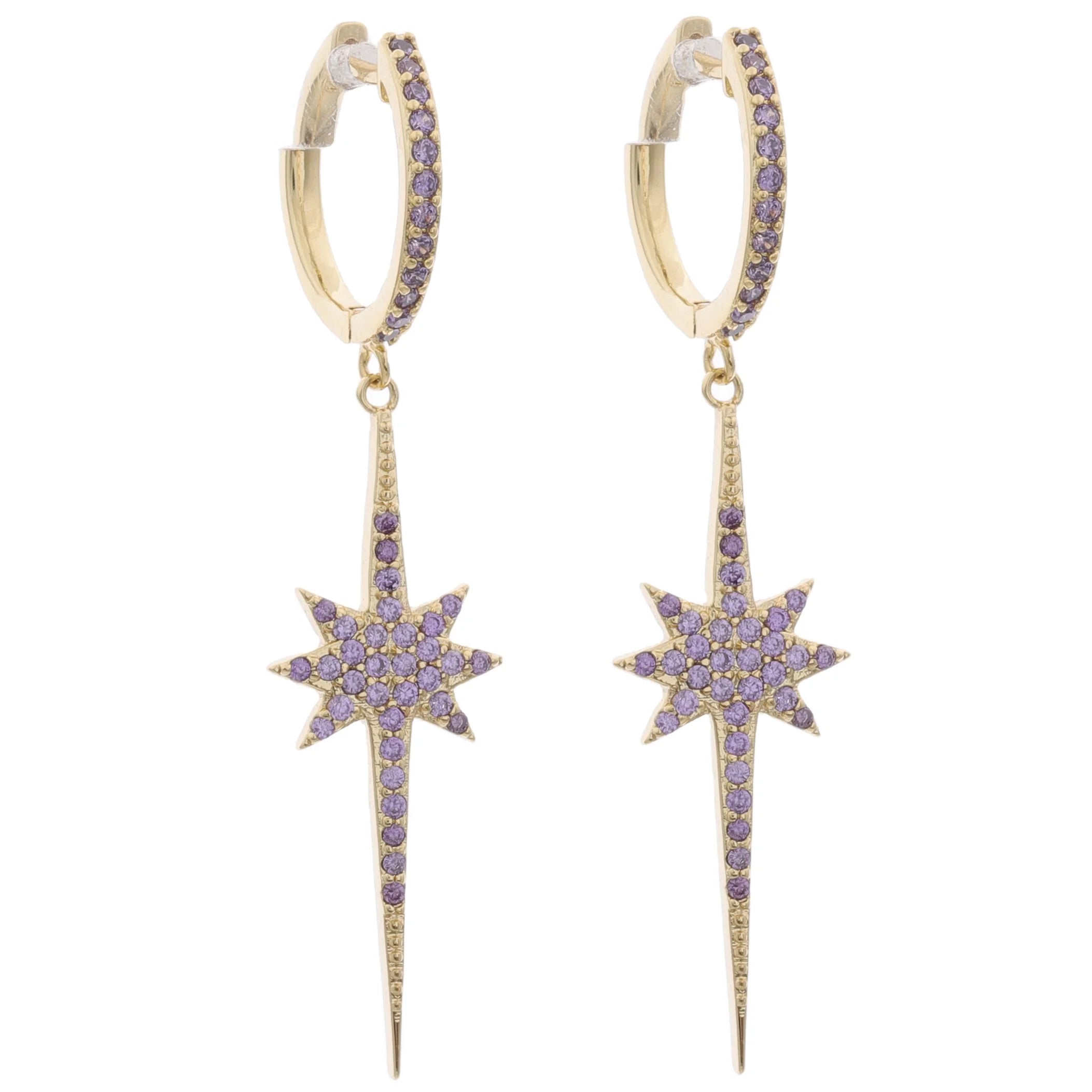 Daidan Hoop Earings Women Silver 925 Hoop Silver 925 Star Drop Purple Cz Hoop Earrings