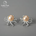 Lotus Fun Factory Price Pure 925 Sterling Silver 18k Gold Plated Octopus Ocean Elements Stud Earrings Fine Jewelry for Women