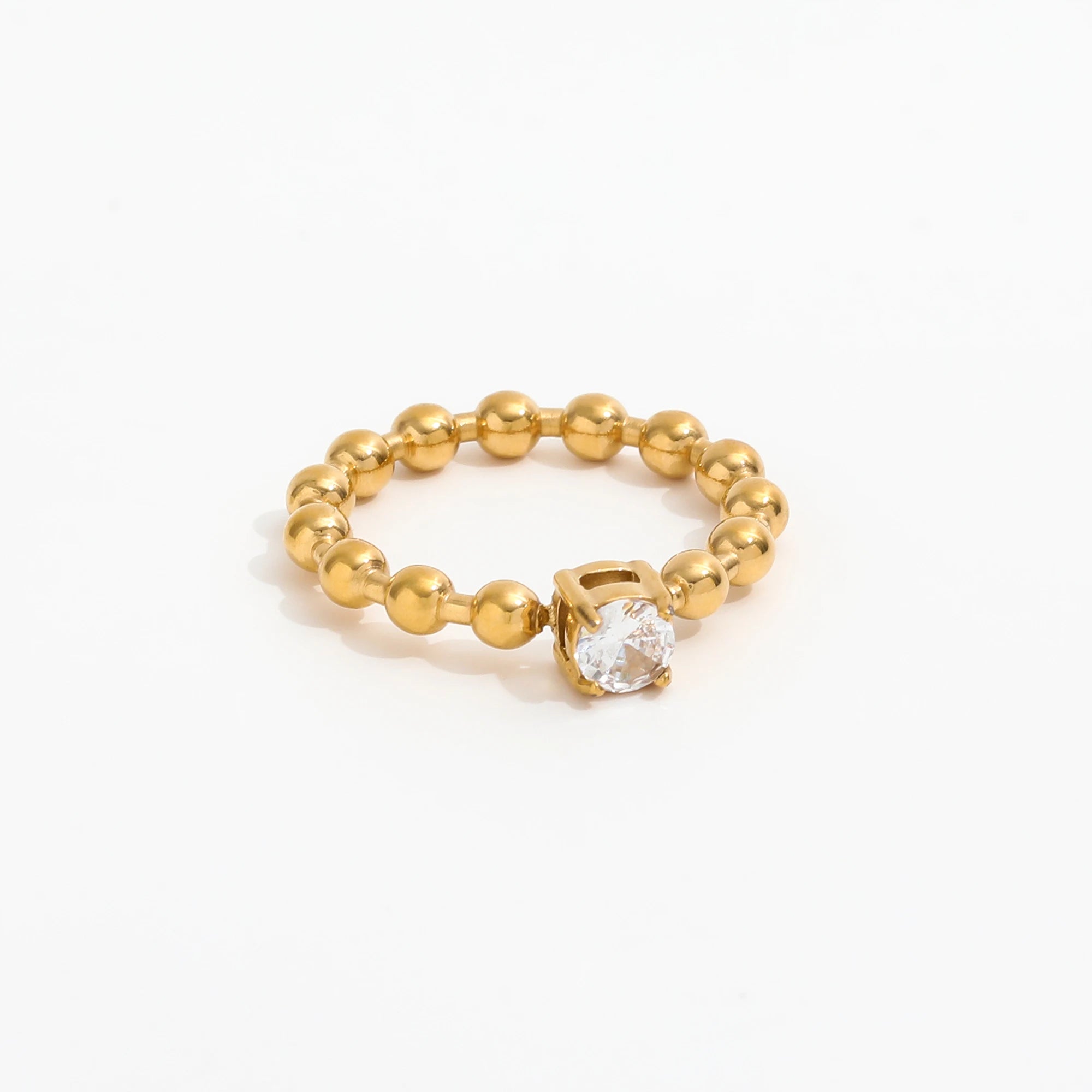 High End 18K Plain Gold Zirconia Bead Rings Stainless Steel Trendy Simple Gold Plated Jewelry
