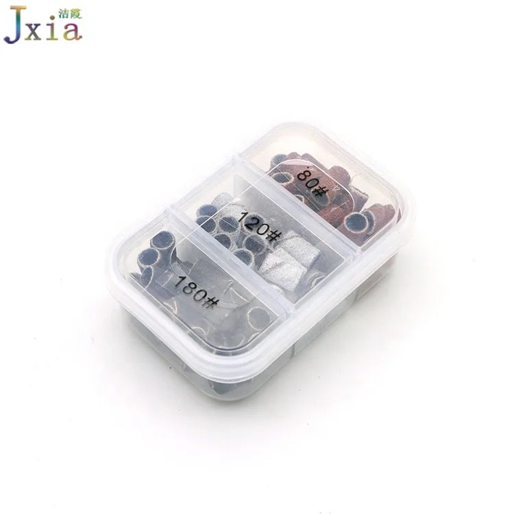 Jiexia Custom 80# 100# 180# Mixed Packing Sandpaper Loop Nail Art Sanind Bands for Electric Nail Drill Bits