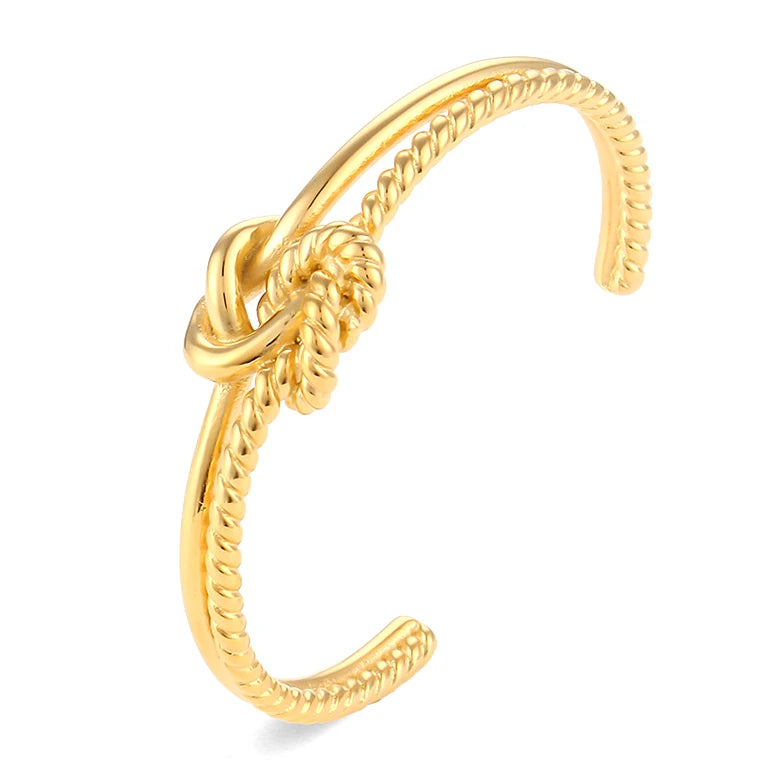 Simple Design Opening Bracelet Stainless Steel Gold Plated Bracelets Creative Twist Knotted Bracelet for Women Girls