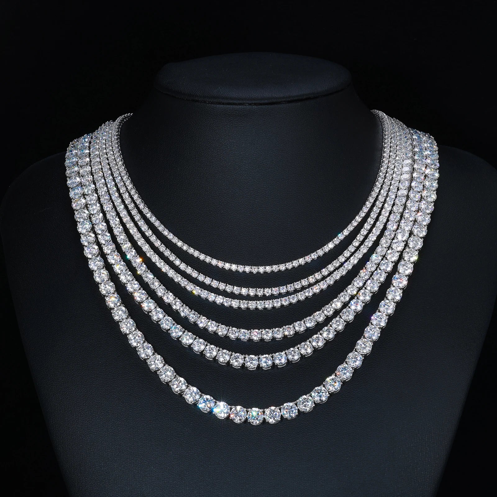 Men Women Fine Jewelry 2mm-5mm Mossanite Necklace 925 Sterling Silver Lab Grown VVS Moissanite Diamond Tennis Bracelet Chain