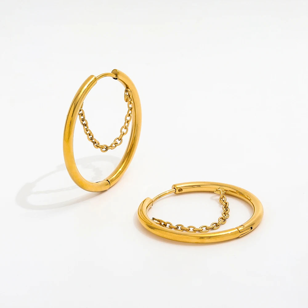 New Trendy Earring 18K Gold Plated Chain Layered Hoop Earrings for Women Stainless Steel Earrings Wholesale