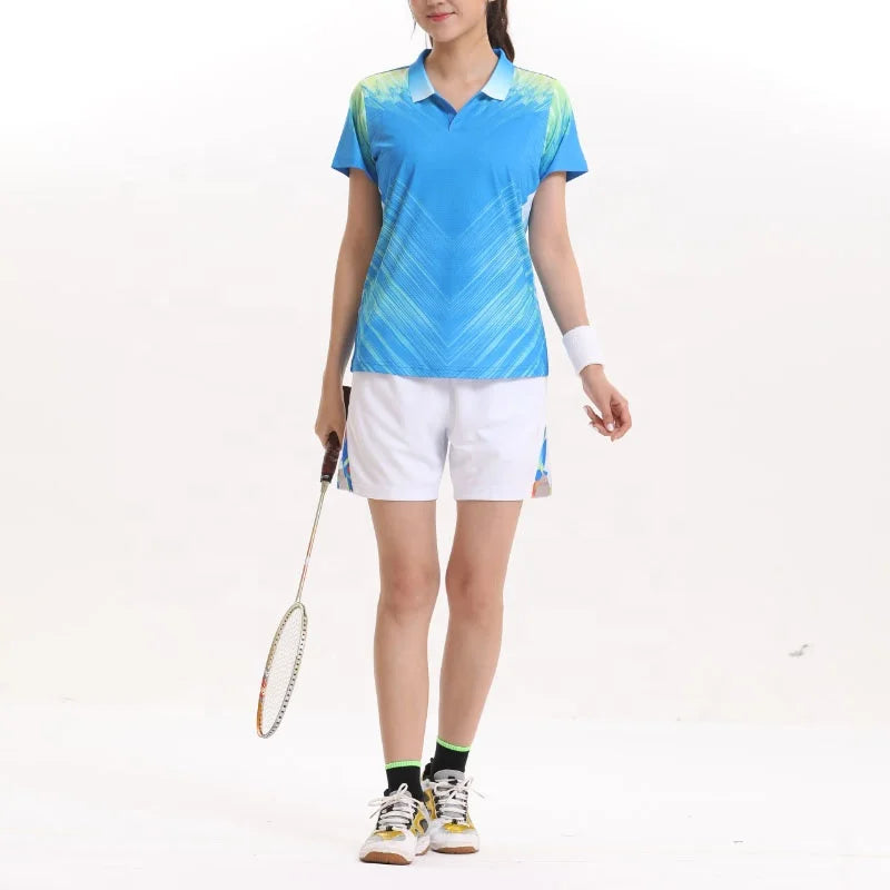 Unisex Adult Quick Dry Anti-UV Badminton Jersey Table Tennis T-shirt Digital Print for Collar Short Sleeve 100% Polyester 140g