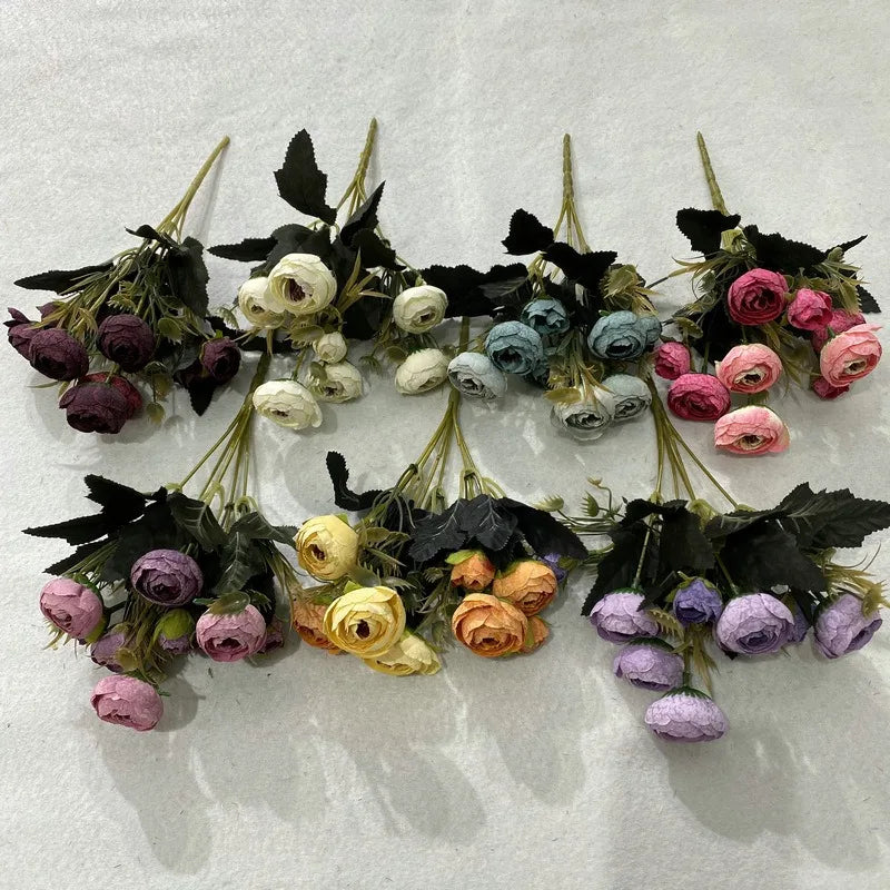 Hot Sale 8 Rose Flower Heads Home Decor Cheap Silk Small Rose Bouquet Floral Arrangements