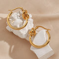 Dreamshow Tarnish Free Stainless Steel 18K Gold Plated Hoop Earrings Knot Gold Hoop Earrings