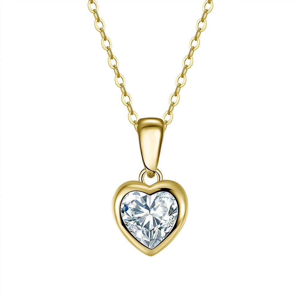 Wholesale Jewelry 925 Sterling Silver Heart Necklace Gold Plated CZ Pendant Charm Necklace for Women Valentine Gift