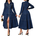 Y218620 High-Quality Fall Plus Size Jeans Dresses Women Casual Elegant Long Sleeve Single Breasted Long Denim Dresses for Women