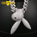 Gold Plated Brass Iced Out Cartoon Rabbit Pendant Necklace Chain Bling Cubic Zirconia Hip Hop Jewelry for Men
