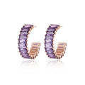 LUOTEEMI Ladies Geometric Square Zircon Princess Cutting Bar Setting Trendy Big Hoop Clip Earrings Jewelry