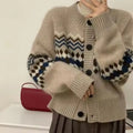 Y2k Women Fashion Casual Jacquard Crochet Pink Cardigan Tops Autumn Warm Single Breasted Knitted Sweater