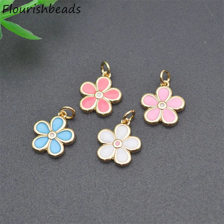 Simple Design Nickel Free Anti Fading Gold Plated Colorful Enamel Small Flower Charms Pendants for Jewelry Making