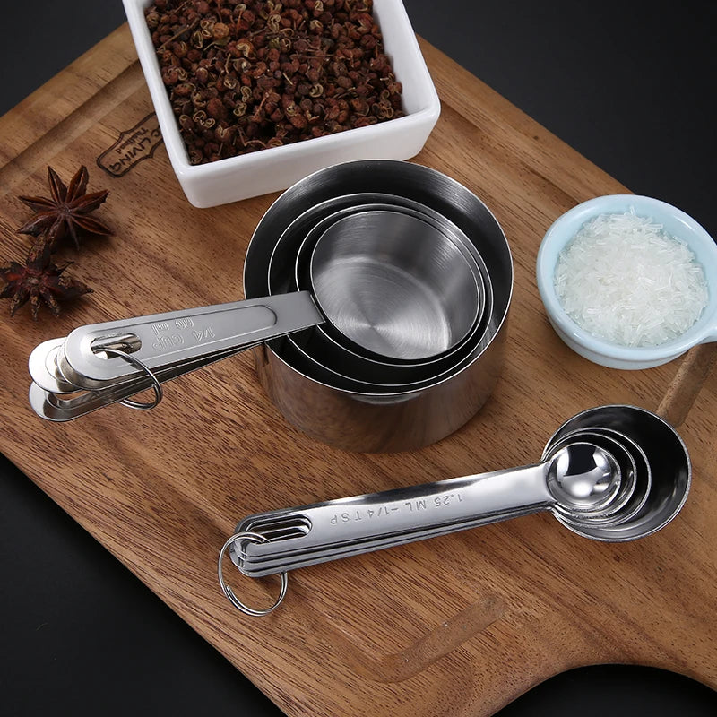 Kitchen Accessories Tea Salt Sugar Solid Scoop Stainless Steel Measuring Cups Spoons Set MegaBDM