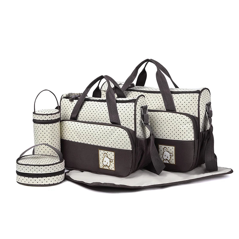 High Quality Portable Folding Baby Diaper Bag Waterproof Polyester Anti-Theft Zipper Closure 4 Pieces Set Travel Bags for Baby
