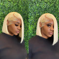 Raw Virgin Natural Blonde Color 13*4 Human Hair Frontal Perreque 13*4 12" Wigs Lace Front Bone Short Bob Wig
