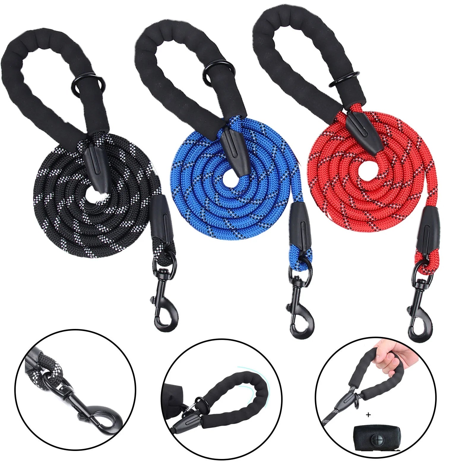 Retractable Large Dog Leash Reflective Traction Rope D Ring Fashion Style Eco-friendly Adjustable Polyester Dog Walking Solid
