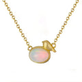Little Birds Pendant Necklace R.GEM.  Fine Jewelry 14K Gold Rhodinum Plated 925 Sterling Silver Natural Opal Gemstone Animal