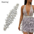 Keering Fashion Big Rhinestone Body Bridal Belt Applique Glass Flower Sash Patches for Clothes Birthday Dress WRA-997