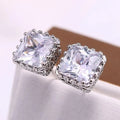 Huitan Bling Bling Jewelry Gems Square Stud Earrings Zircon Filled Pure Women Girls Silver Classic Earring