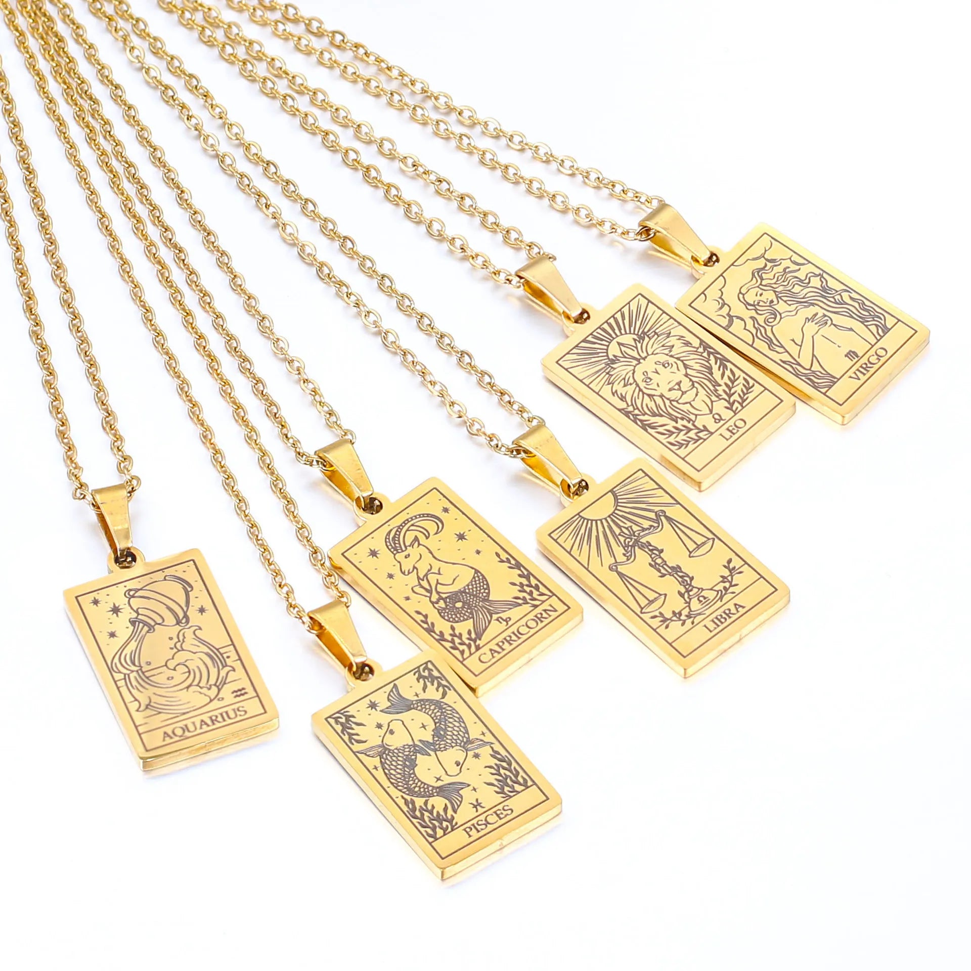 Nabest Women Waterproof Rectangle Zodiac Pendant Necklace PVD Stainless Steel 12 Constellations Necklaces Jewelry